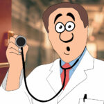 Zeichnung von einem entsetzt guckenden Arzt.