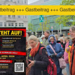 Der Flyer mit den Eckpunkten: Samstag, 25.04.26, 14.30 Uhr, Kiel Stresemannplatz. Teilnehmer im Hintergrund.